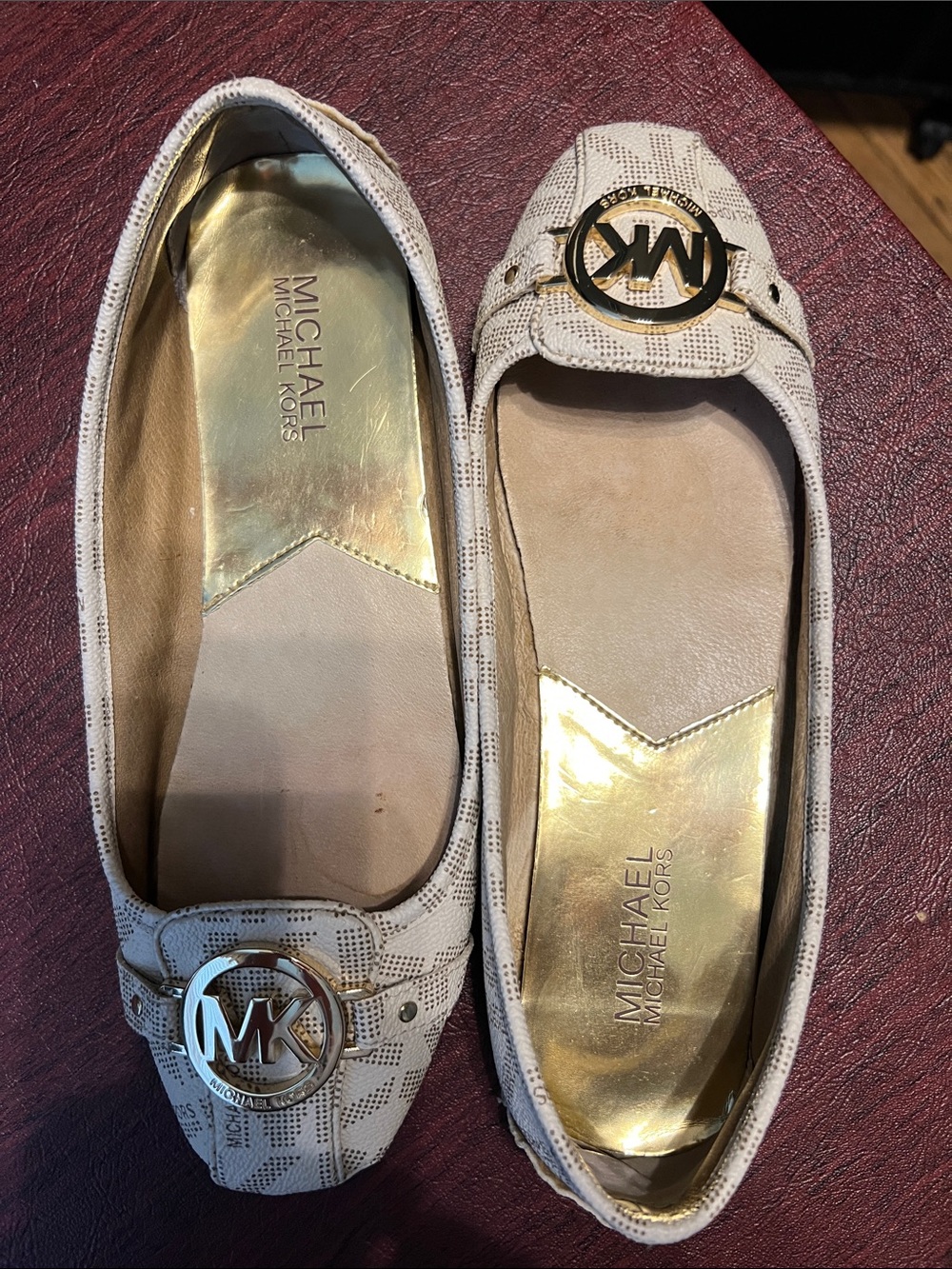 Michael Kors Cream Logo Round-Toe Ballet Flats